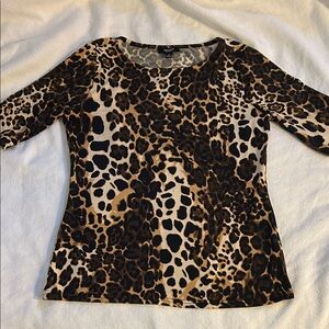 Premise Women's Leopard Print Short Sleeve Scoop Neck Top - Brown/Black/Cream